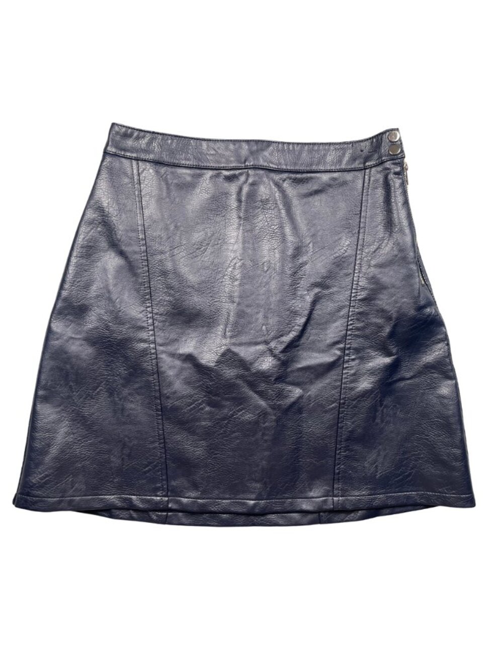 Zara Basic Faux Leather Mini Skirt Size S Dark Navy Blue Side Zip Textured